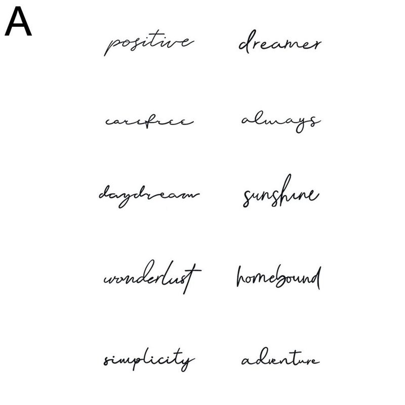 Short English phrase tattoo stickers, paper-based simulated tattoos, waterproof and long-lasting, for women's chest and wrists, herbal and sexy, juice-infused, and cannot be washed off.